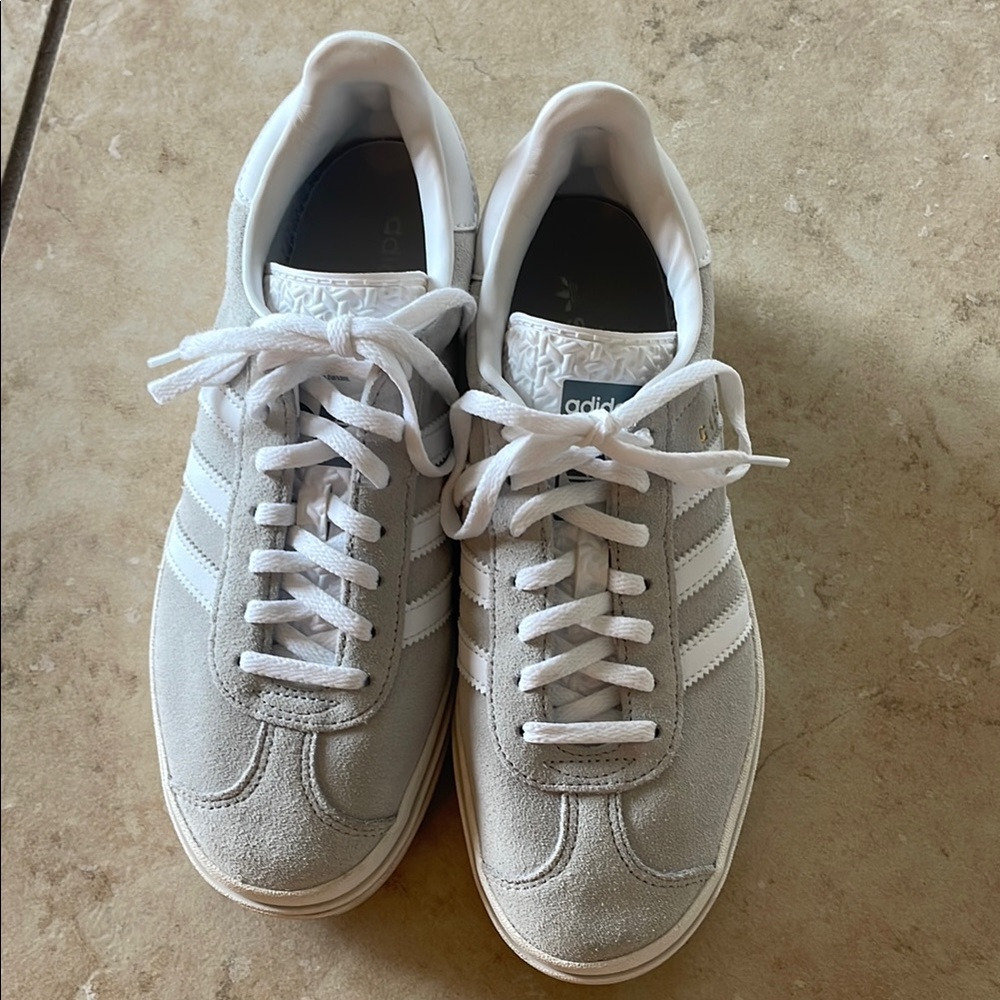 adidas Light Gray Suede Low-Top Sneakers with White Stripes
